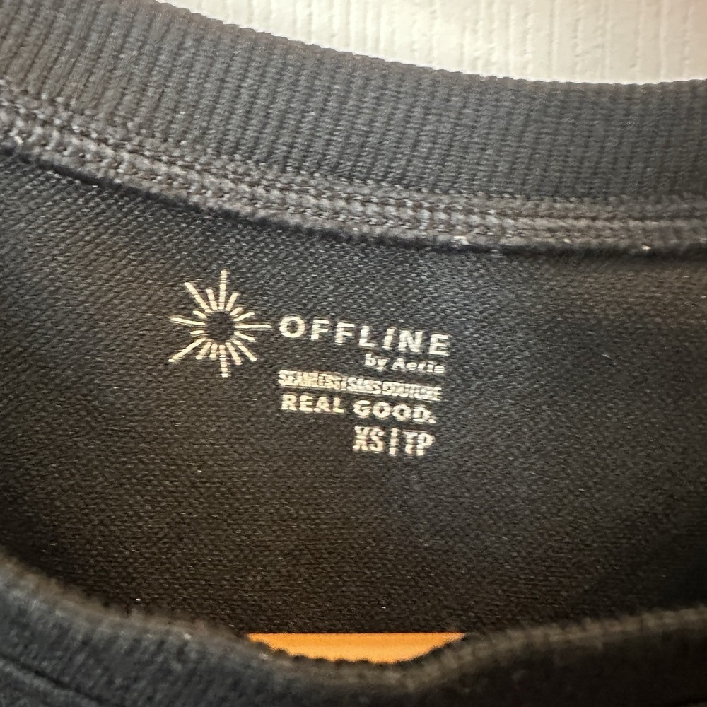 Lot OFFLINE Aerie Seamless Sans Couture Real Good Black Teal Ribbed Crop XS - Picture 7 of 7
